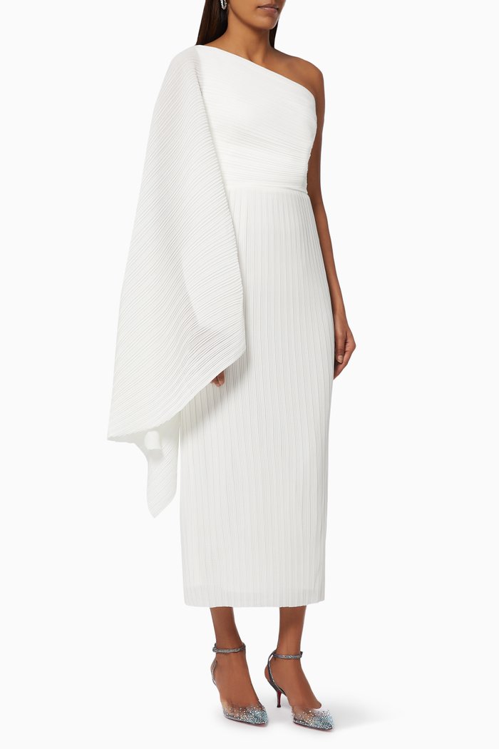 

The Lenna Midi Dress in Plissé Crepe, White