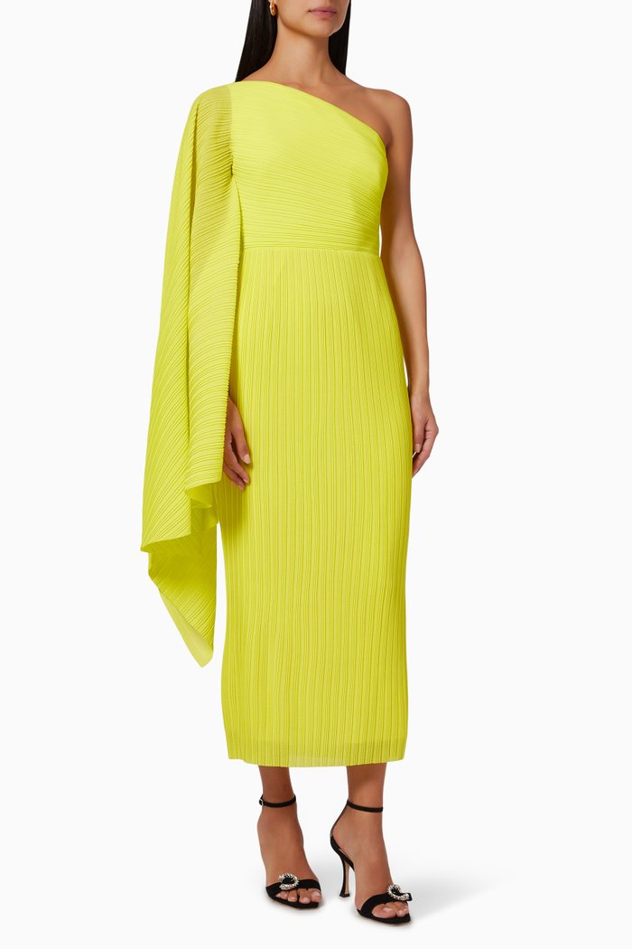 

The Lenna Midi Dress in Plissé Crepe, Yellow