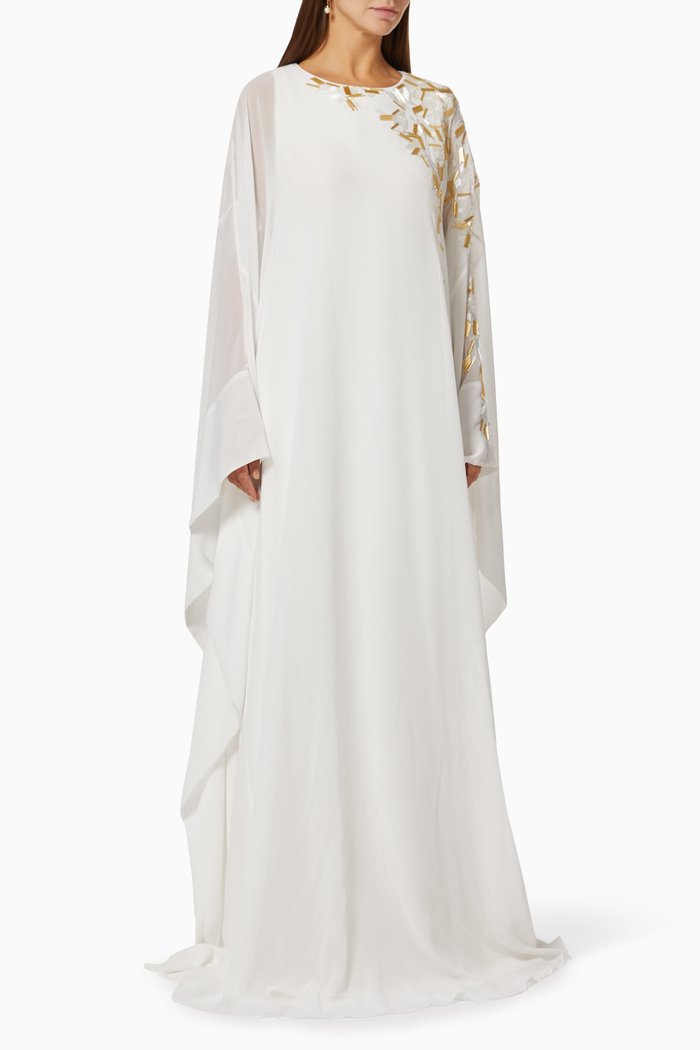 

Beaded Kaftan in Georgette Crepe, White