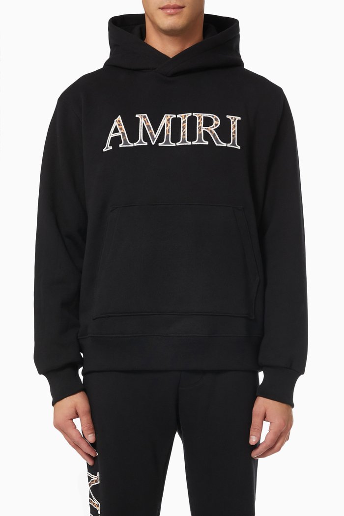 

Leopard Logo Hoodie in Cotton Terry, Black