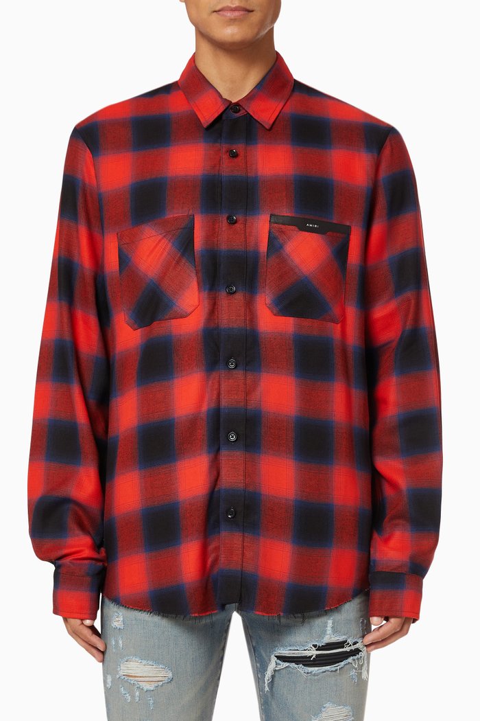 Logo Leather Appliqué Shirt in Flannel, Red