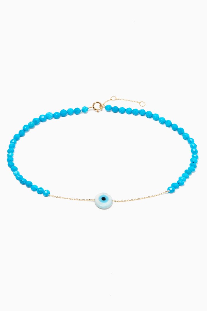 

Turquoise Beads Anklet with Eye in 18kt Yellow Gold
