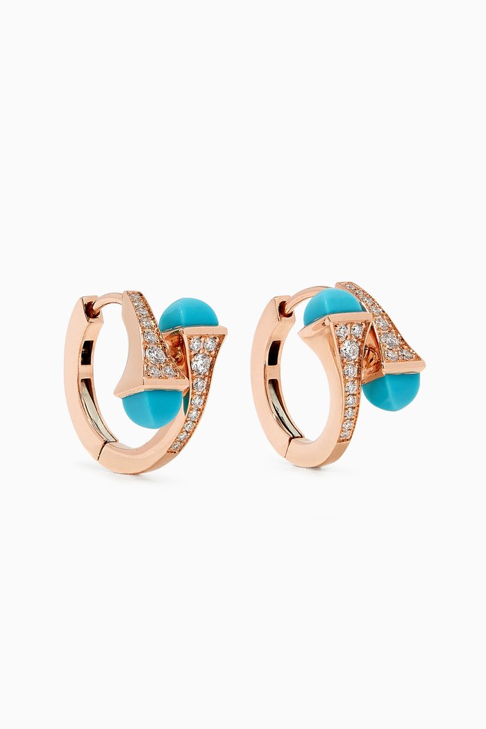 

Cleo Turquoise Diamond Huggie Earrings in 18kt Rose Gold