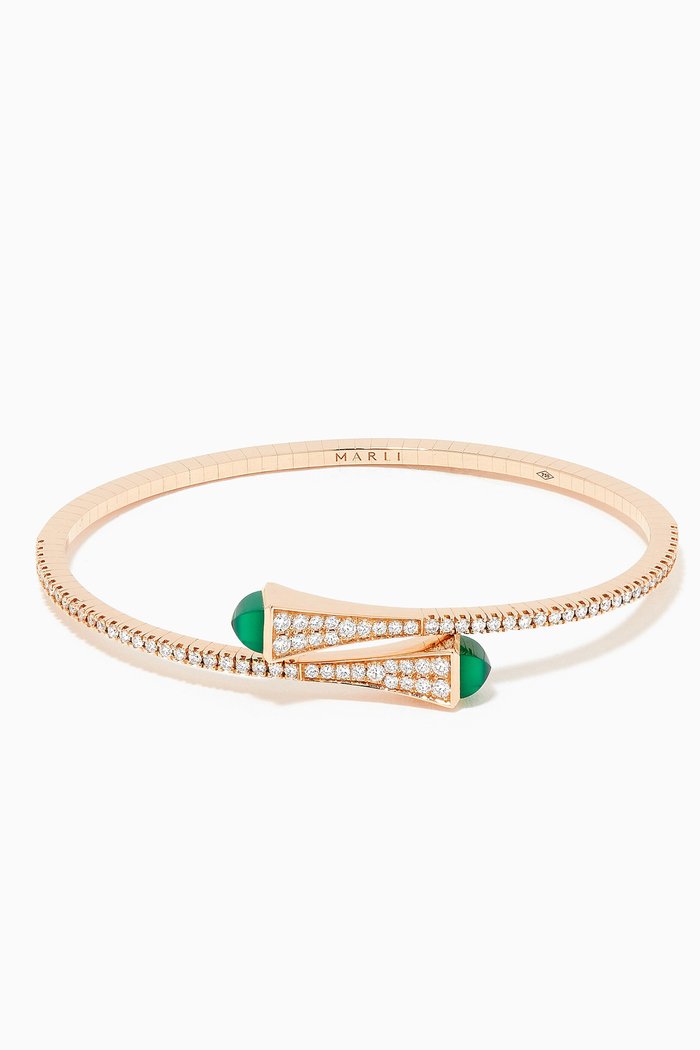 

Cleo Diamond & Green Agate Slim Slip-on Bracelet in 18kt Gold, Yellow