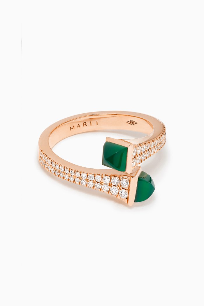 

Cleo Green Agate Diamond Slim Ring in 18kt Rose Gold
