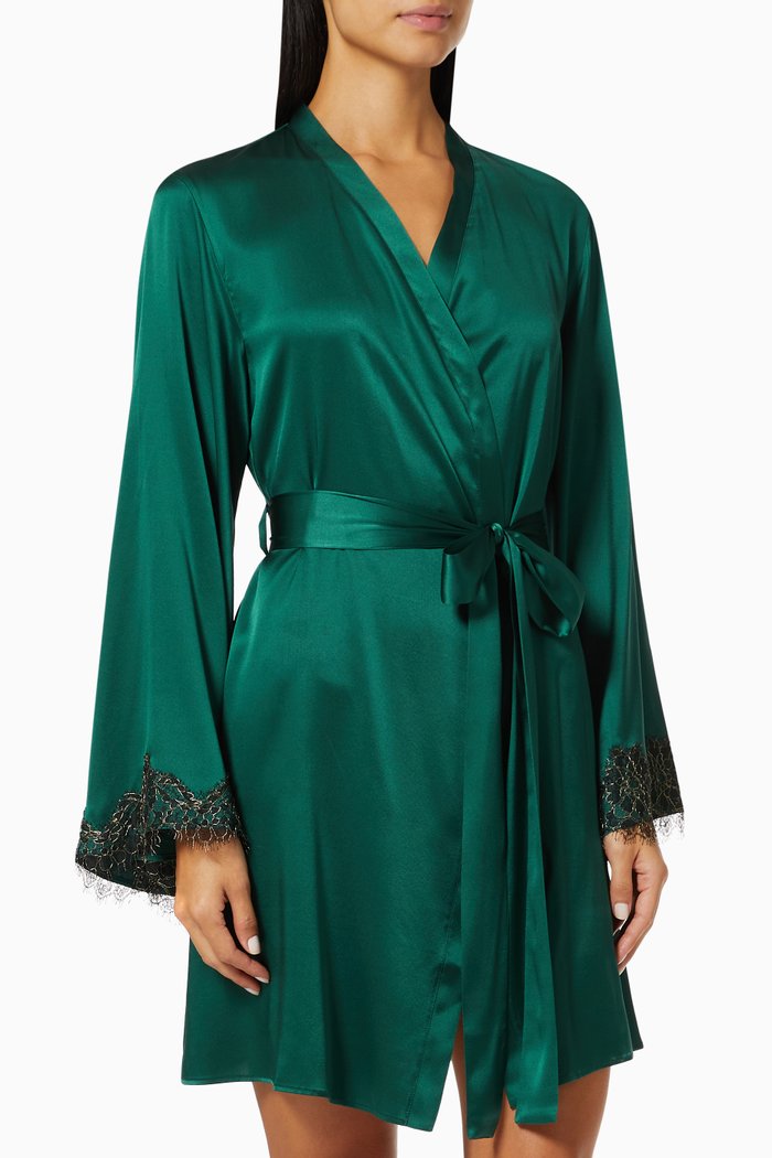 

Ophelia Short Robe in Silk, Green