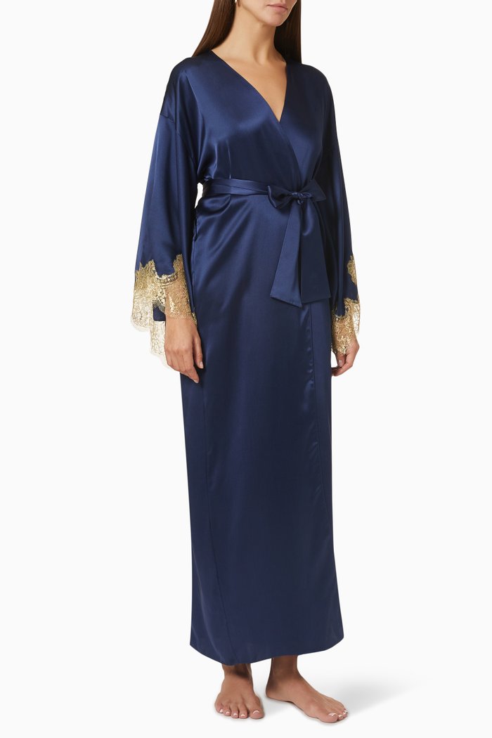 

Gina Lux Long Kimono in Silk, Blue