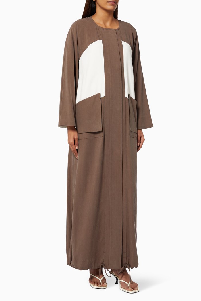 

Trench Style Abaya in Japanese Viscose, Brown