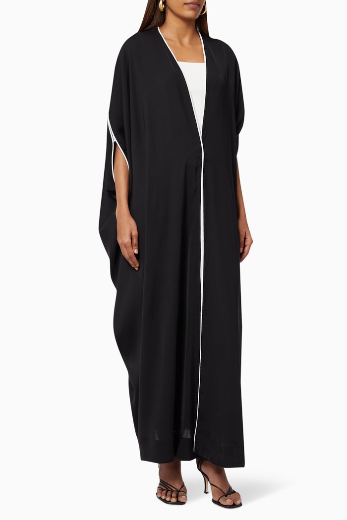 

Lace Insert Abaya in Silk, Black
