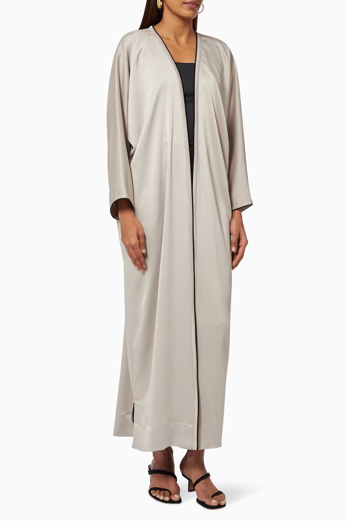 

Long Sleeve Abaya with Contrast Piping, Neutral