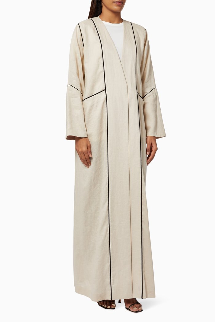 

Contrast Piping Abaya in Linen, Neutral