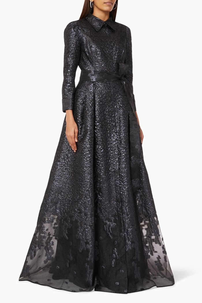 

Shirt Gown in Metallic Jacquard, Black
