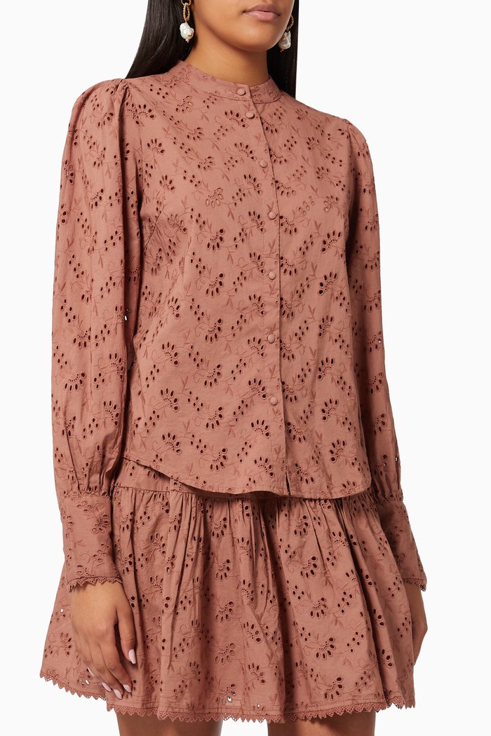 Yassinni Shirt in Embroidered Organic Cotton, Pink