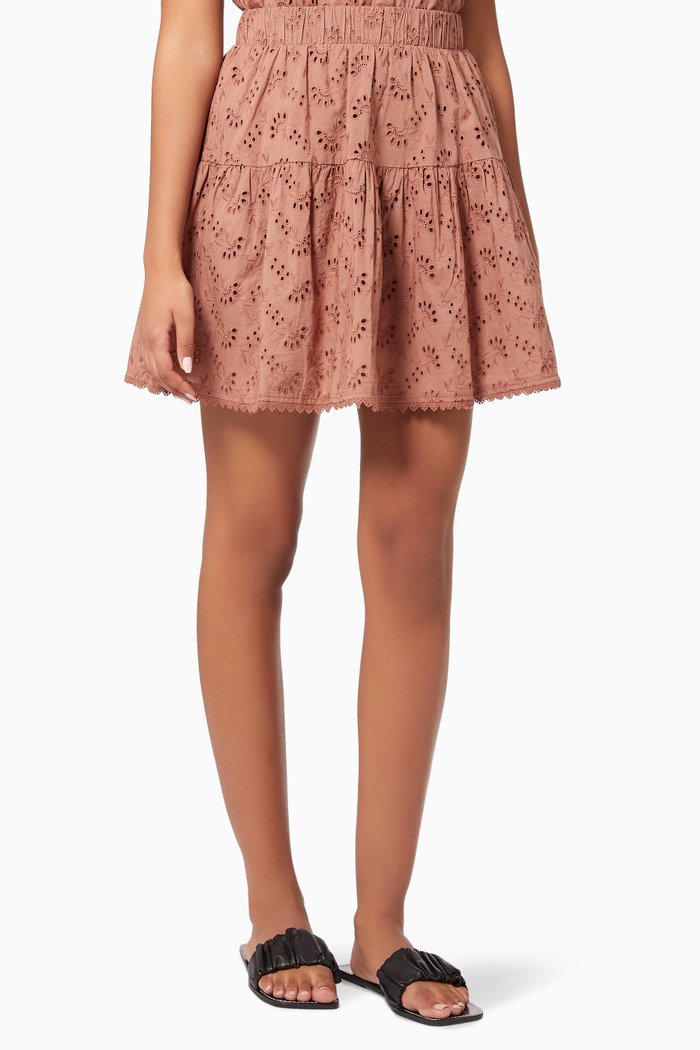

Yassinni Skirt in Embroidered Organic Cotton, Pink