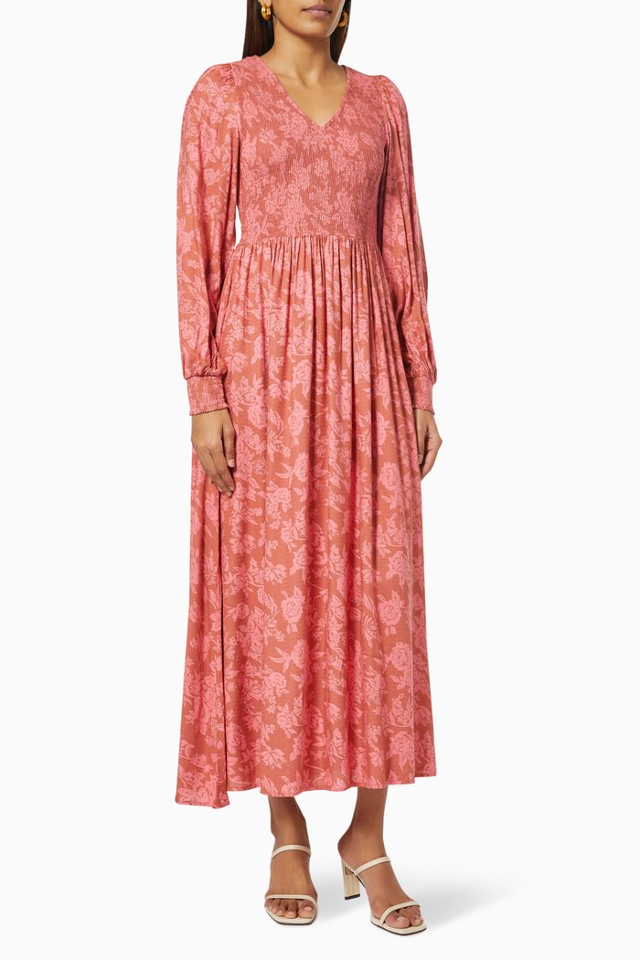 

Yasbea Floral Dress in Viscose, Burgundy
