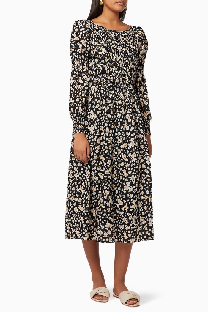 

Yasemalla Smock Dress in Cotton, Black