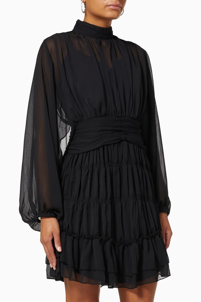 

Yasyves Short Dress in Chiffon, Black