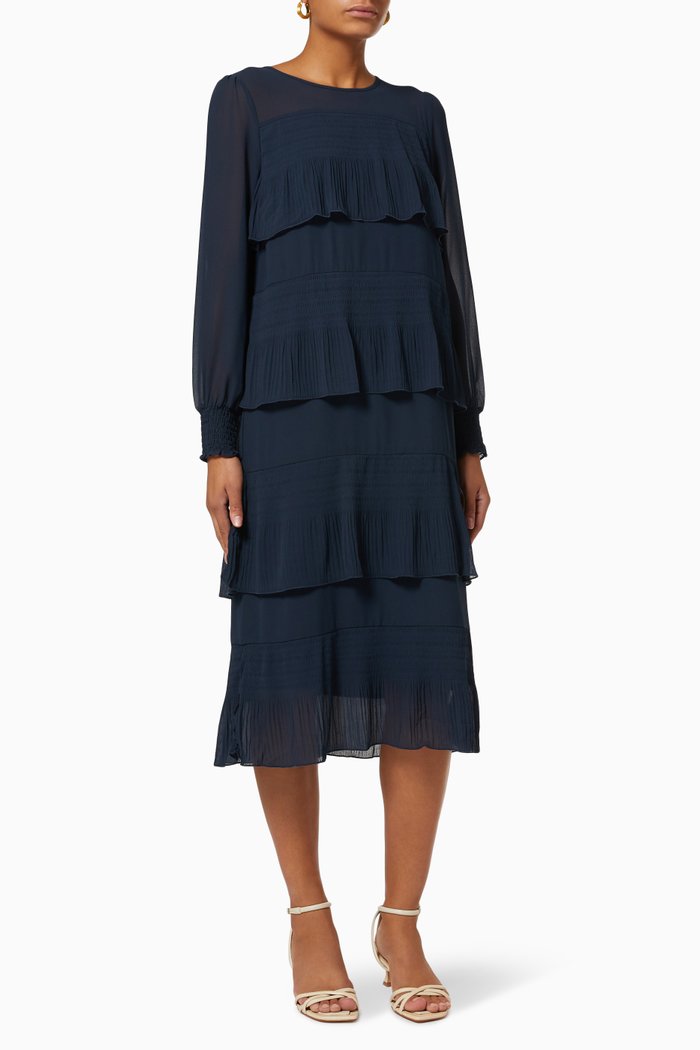 

Yasbodil Pleated Dress in Crepe, Blue