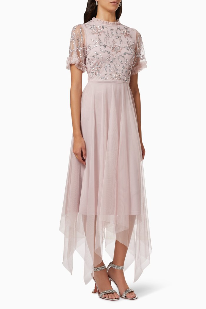 

Azure Embellished Midi Dress in Crepe, Pink