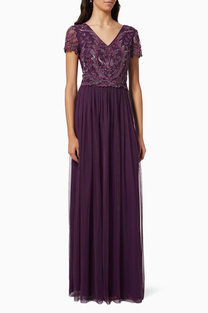 

Embellished Bodice Dress, Purple