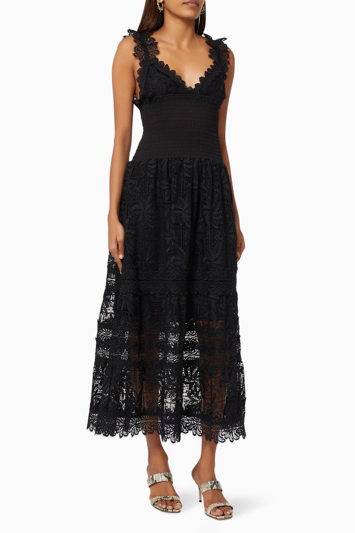 

La Mimosa Dress in Guipure Lace, Black