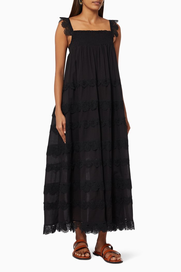 

Las Acacias Dress in Cotton, Black