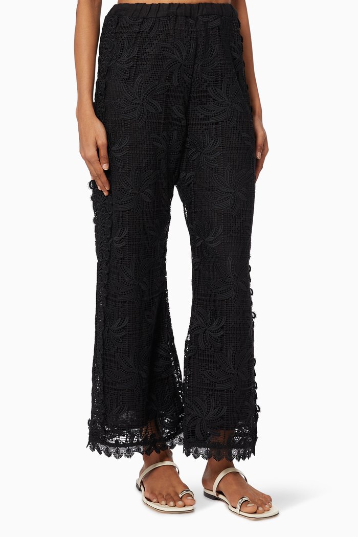 

Coquillage Pants in Embroidered Lace, Black