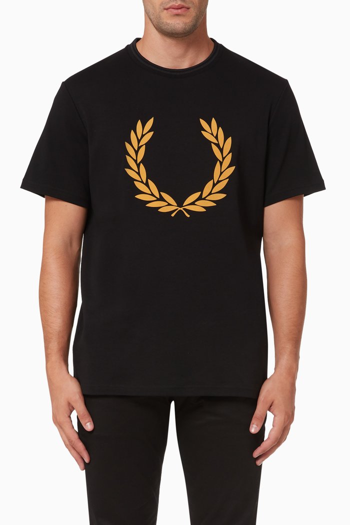 

Flock Laurel Wreath T-Shirt in Cotton Jersey, Black
