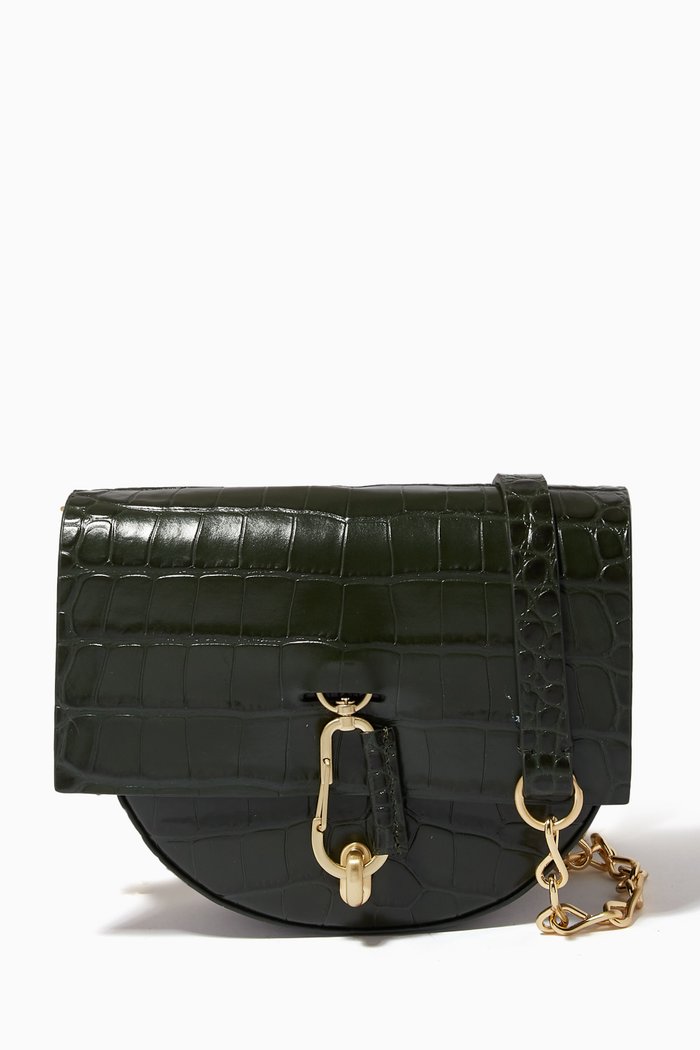 

Belay Mini Saddle Crossbody Bag in Croc-embossed Leather, Green