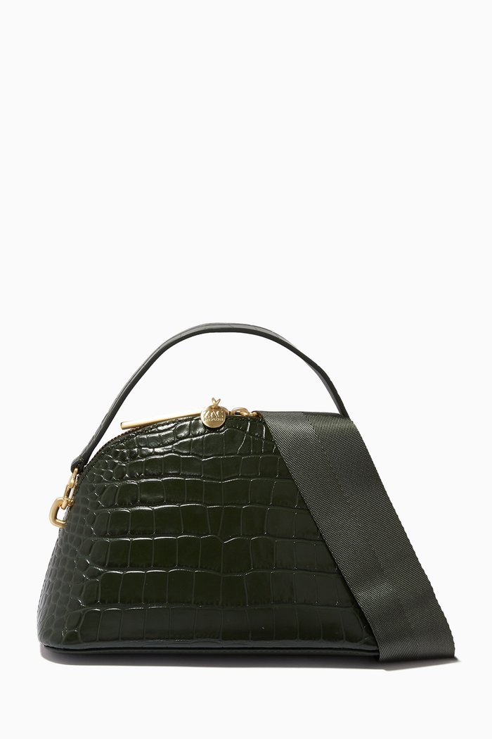

Belay Wristlet Crossbody Bag in Croc-embossed Leather, Green