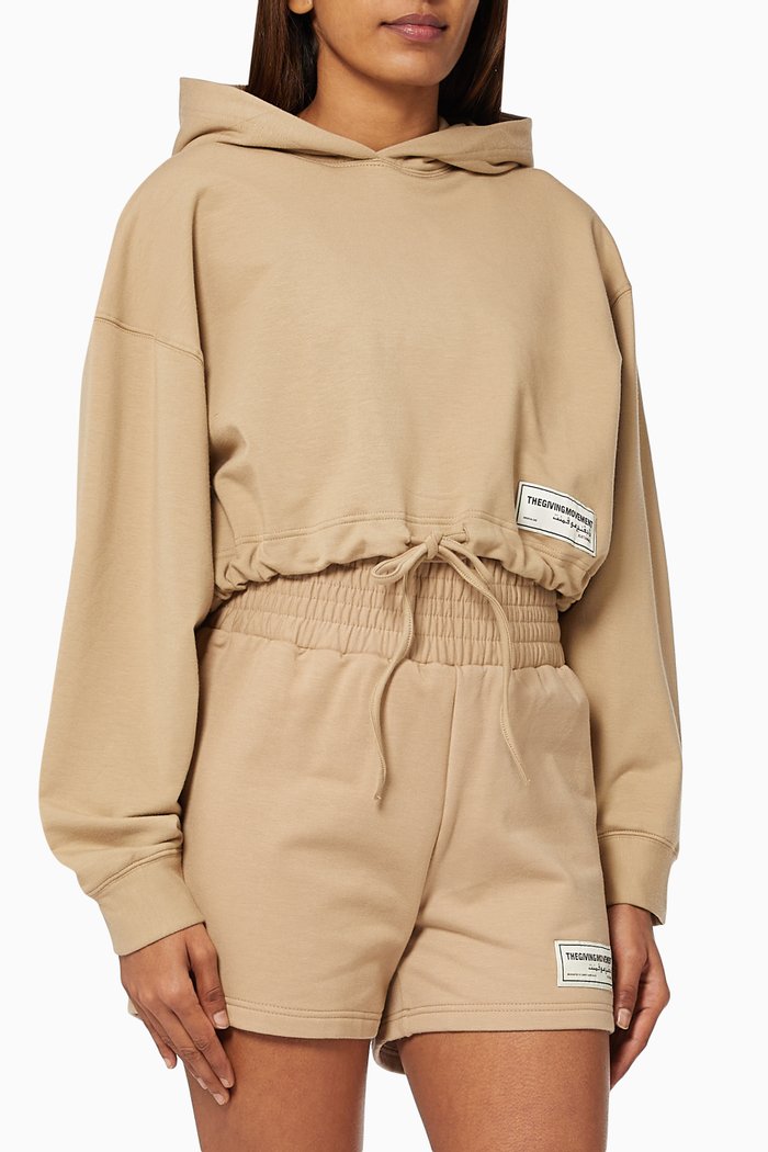 

Organic Bamboo Cotton Crop Drawstring Hoodie, Neutral