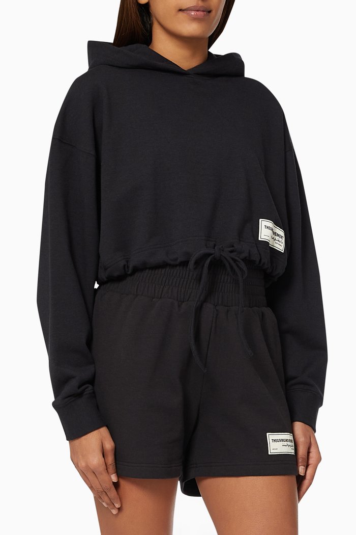 

Organic Bamboo Cotton Crop Drawstring Hoodie, Black