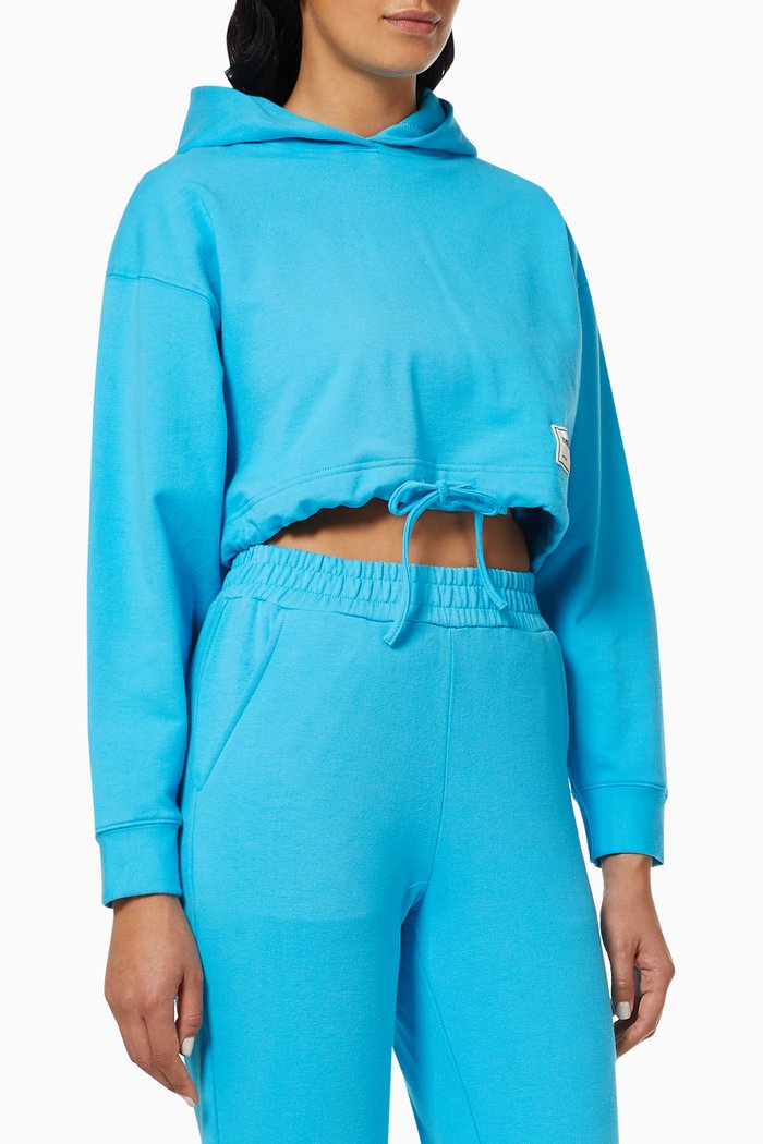 

Organic Bamboo Cotton Crop Drawstring Hoodie, Blue