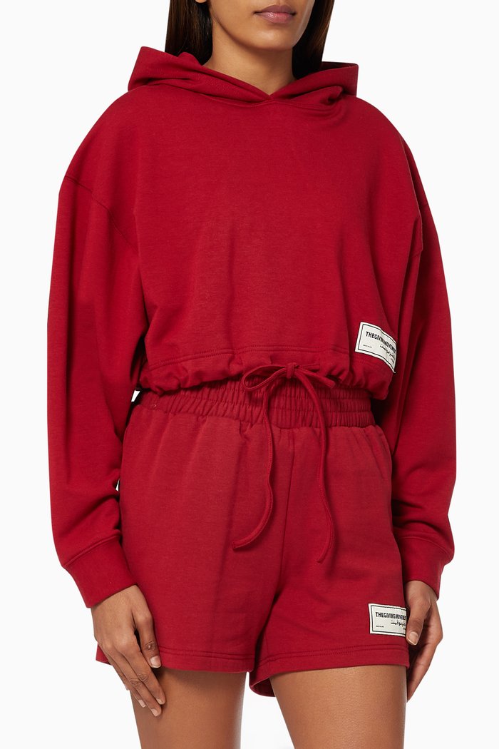 

Organic Bamboo Cotton Crop Drawstring Hoodie, Burgundy