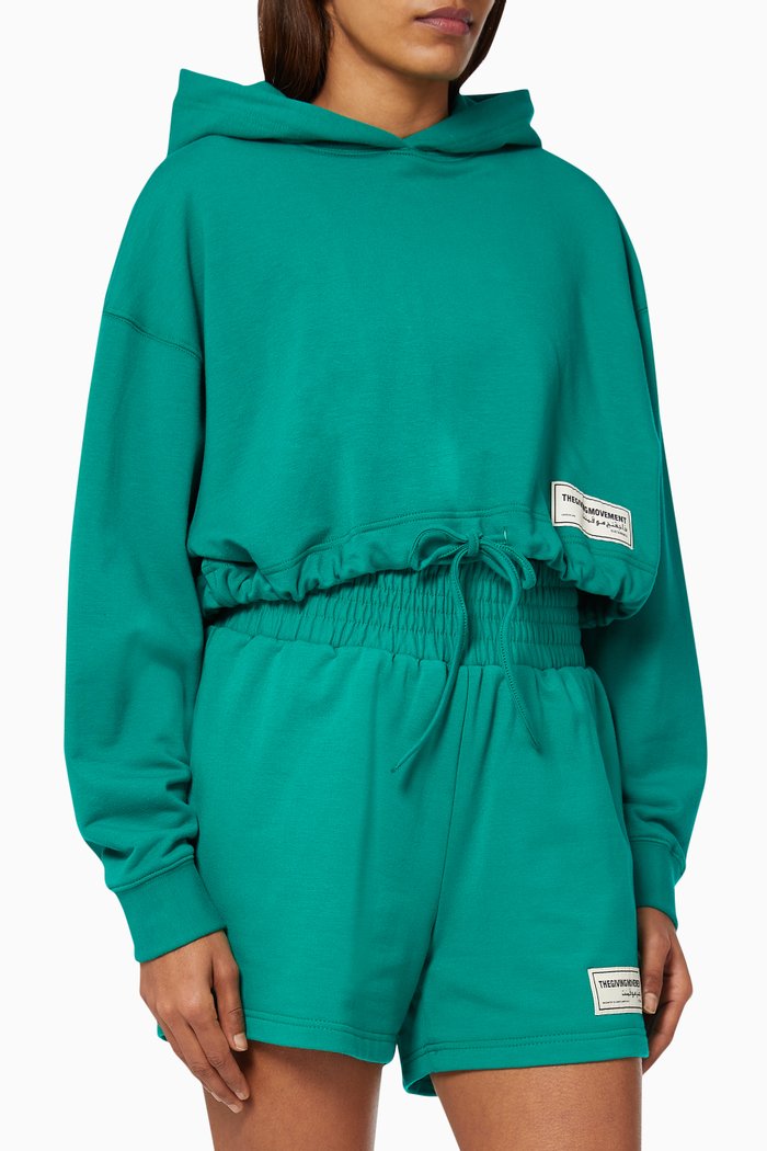 

Organic Bamboo Cotton Crop Drawstring Hoodie, Green