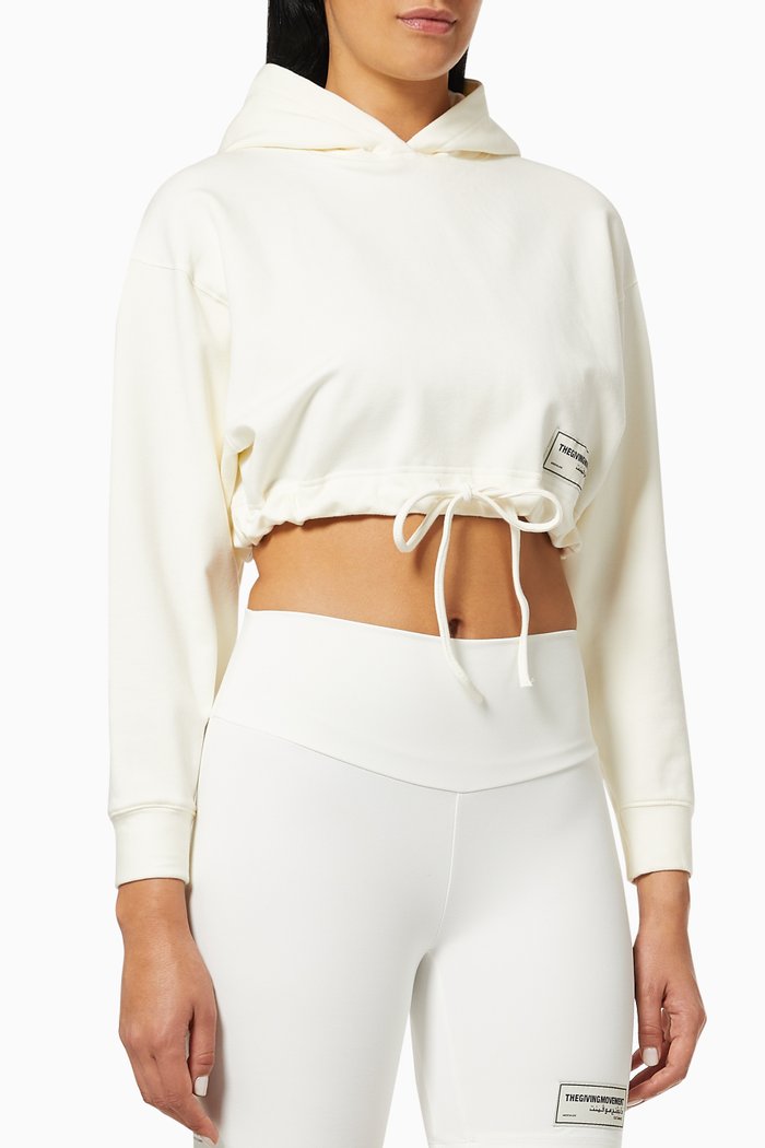 

Organic Bamboo Cotton Crop Drawstring Hoodie, White