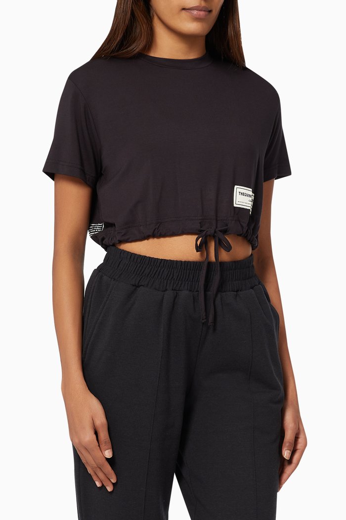 

Lightweight Organic Bamboo Drawcord Crop T-shirt, Black
