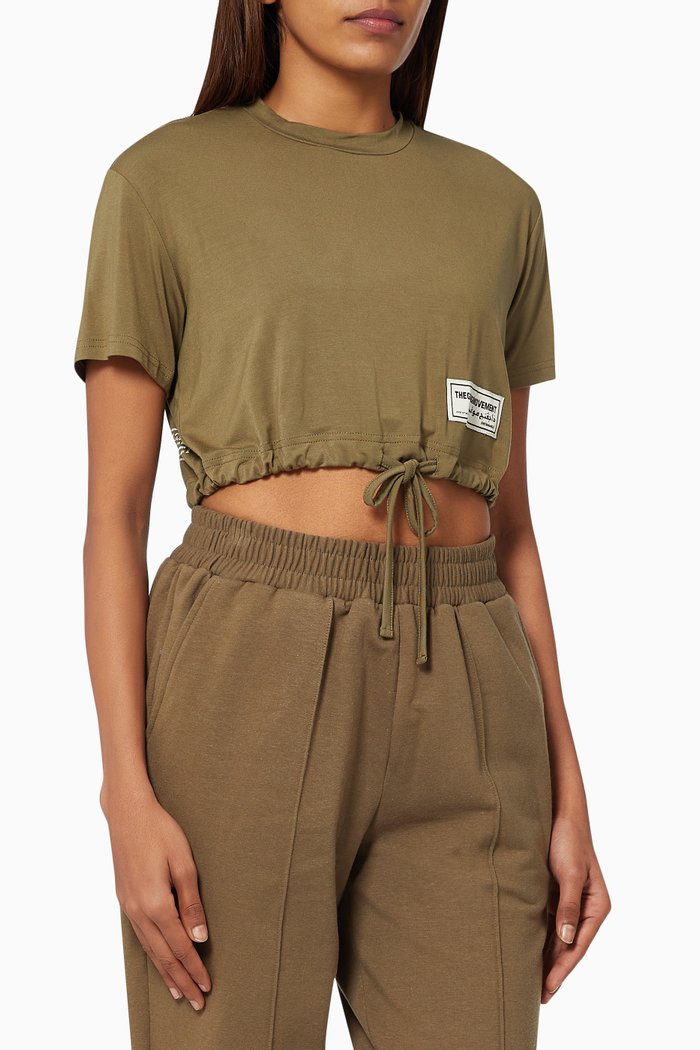 

Lightweight Organic Bamboo Drawcord Crop T-shirt, Brown