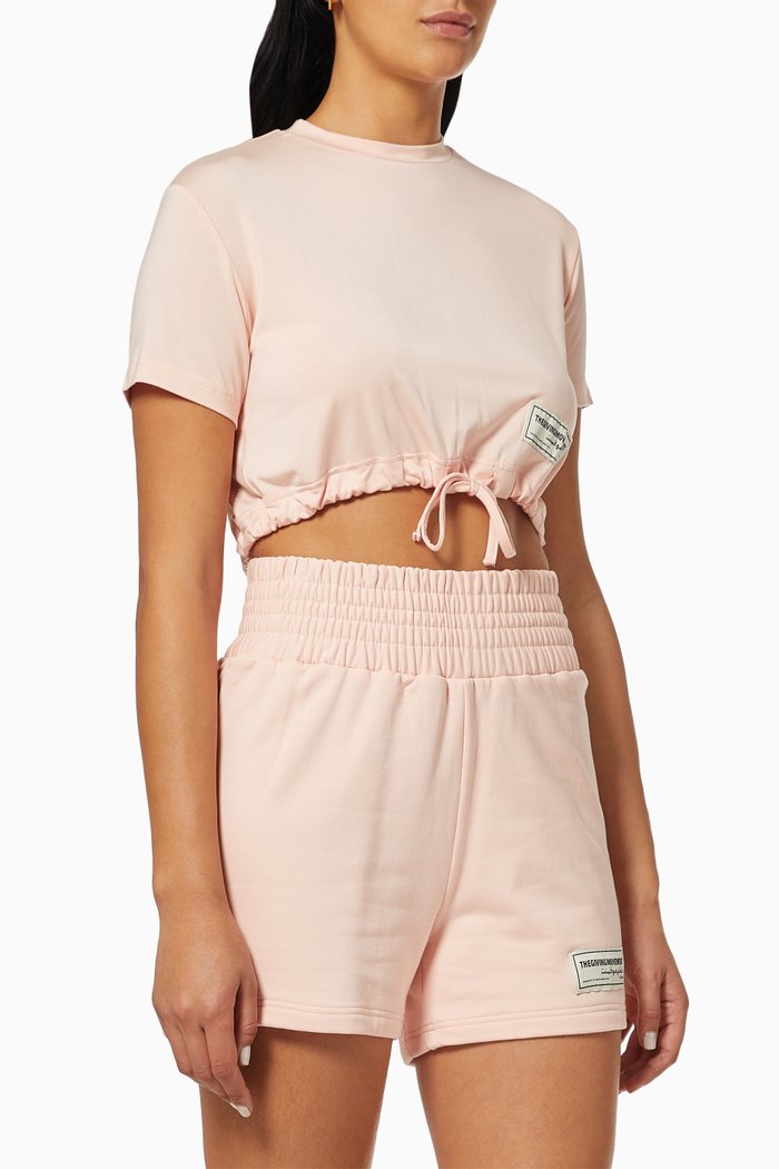 

Lightweight Organic Bamboo Drawcord Crop T-shirt, Pink