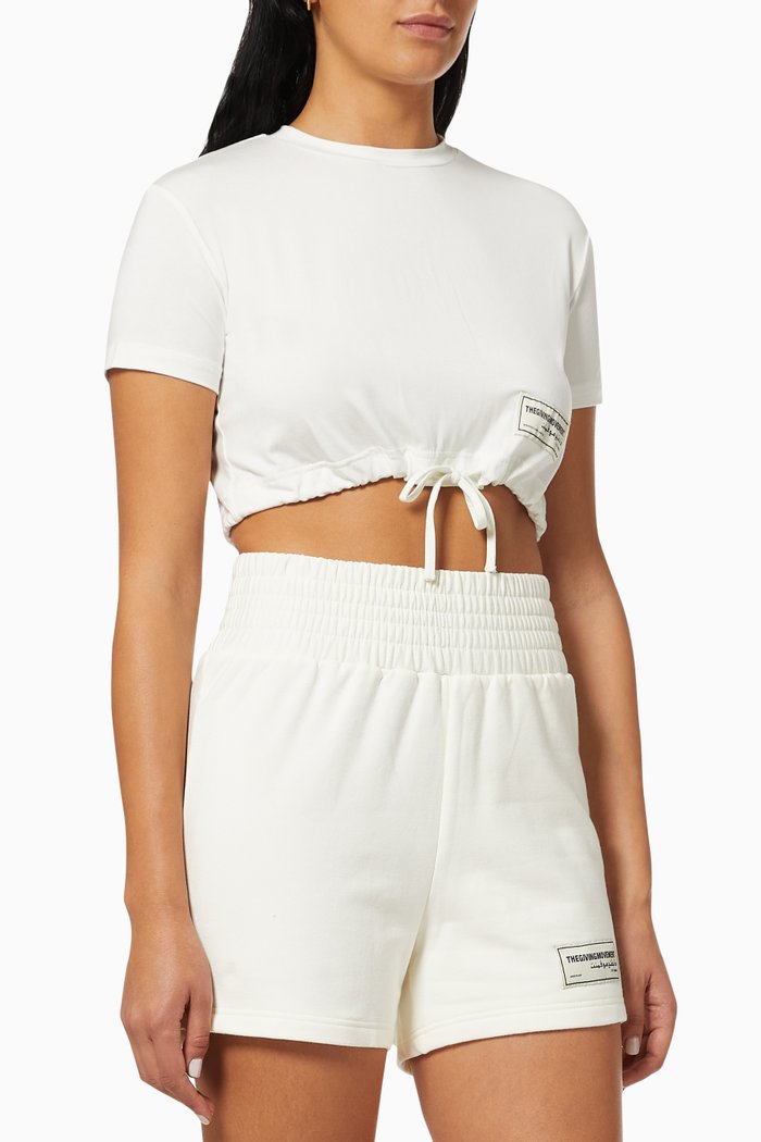 

Lightweight Organic Bamboo Drawcord Crop T-shirt, White