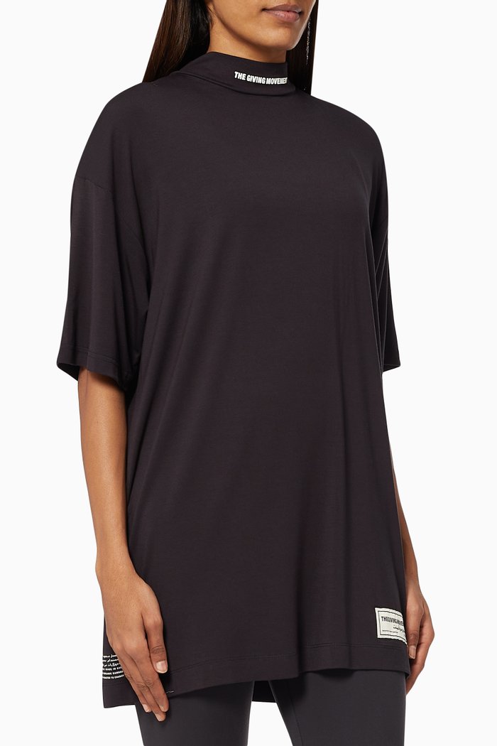 

Lightweight Organic Bamboo Oversized High Neck T-shirt, Black