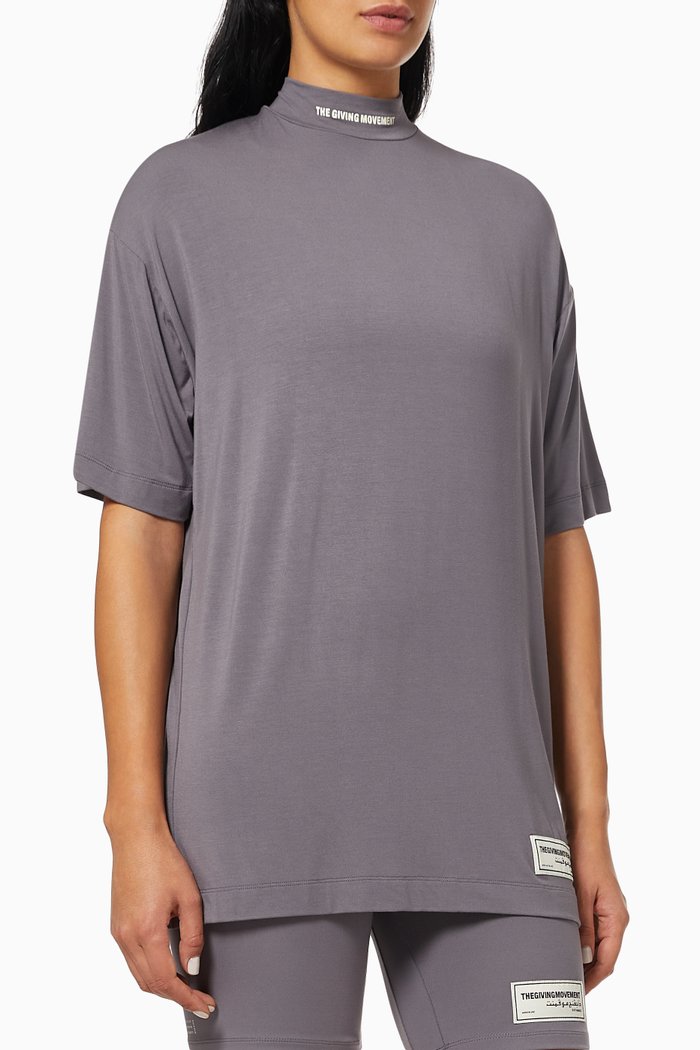 

Lightweight Organic Bamboo Oversized High Neck T-shirt, Grey