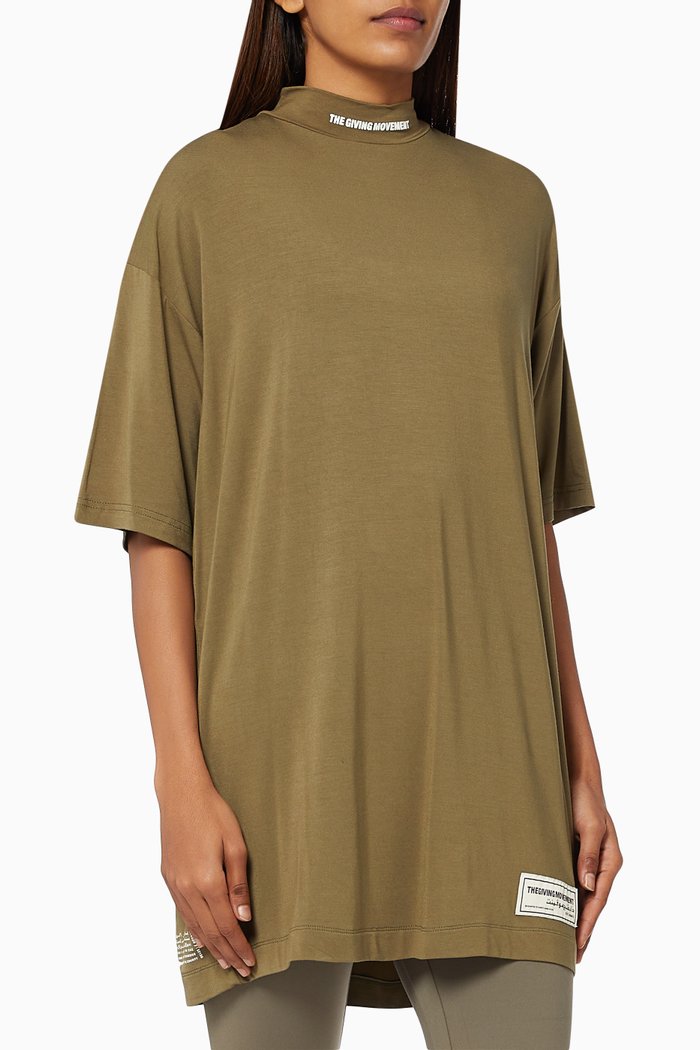

Lightweight Organic Bamboo Oversized High Neck T-shirt, Brown