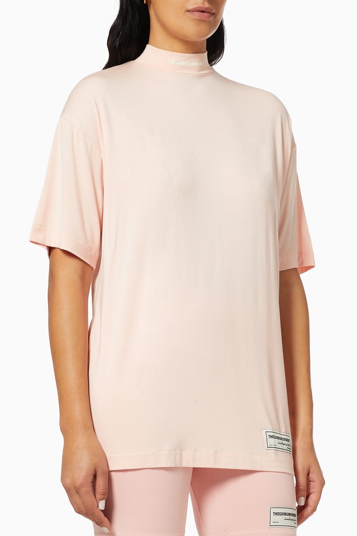 

Lightweight Organic Bamboo Oversized High Neck T-shirt, Pink