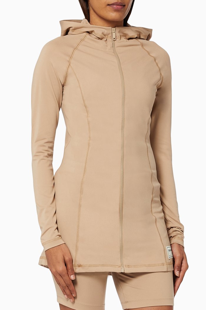 

Modest Recycled Softskin Longline Hooded Running Top, Neutral