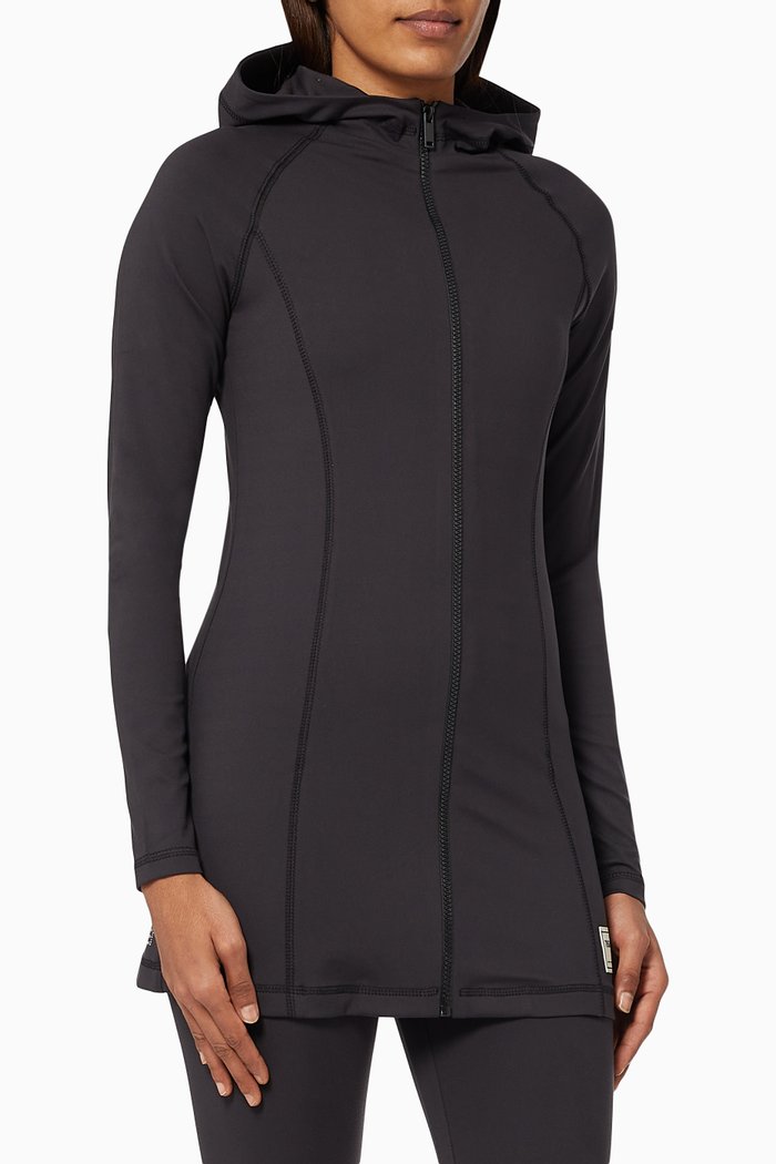 

Modest Recycled Softskin Longline Hooded Running Top, Black