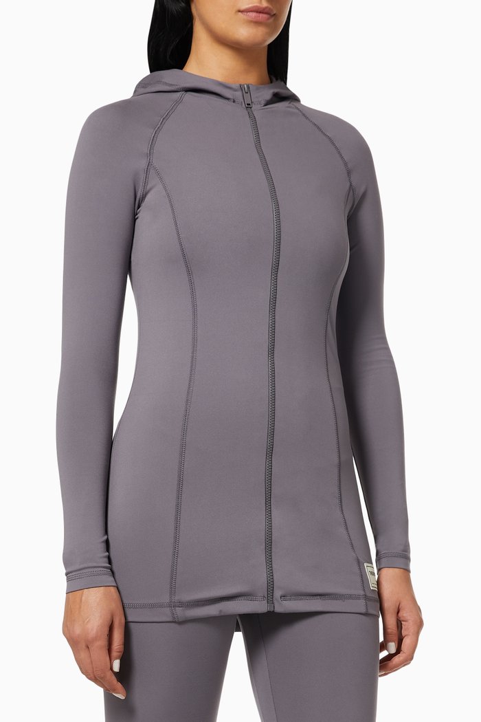 

Modest Recycled Softskin Longline Hooded Running Top, Grey