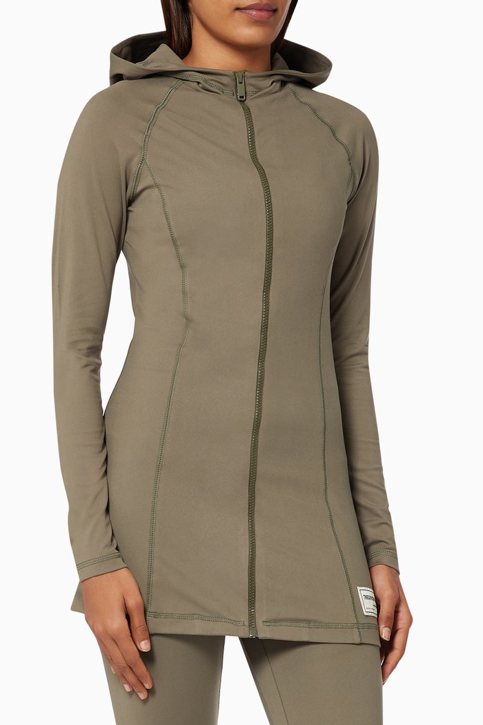 

Modest Recycled Softskin Longline Hooded Running Top, Brown
