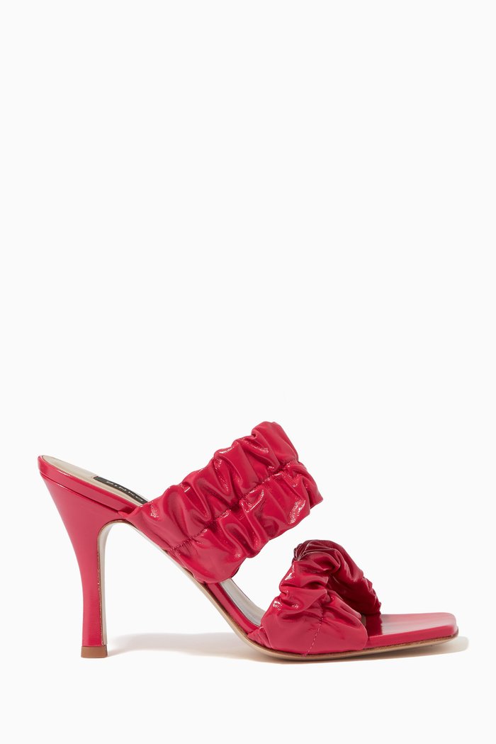

Heeled Mule Sandals in Patent-effect Goat Leather, Pink