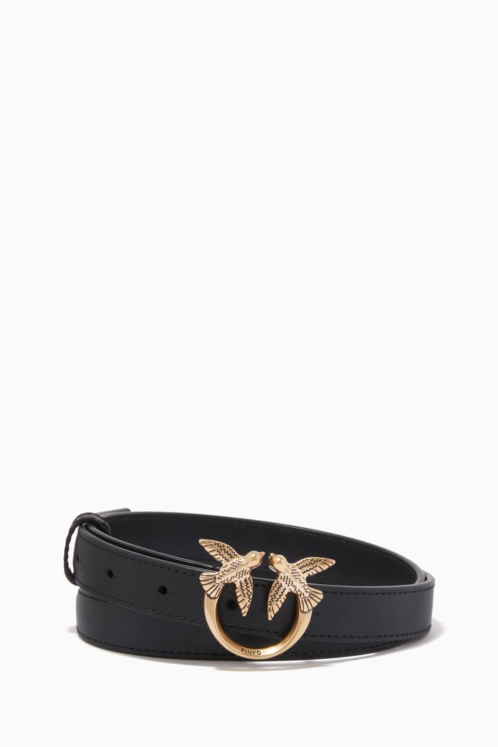 

Love Birds Thin Belt in Leather, Black